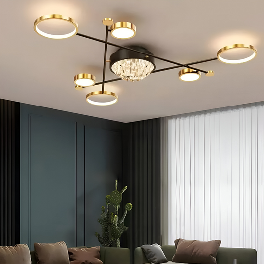 LED lustr s dálkovým ovládáním a krystalem GUIDA 38W, 6 prvků, studené/teplé/neutrální světlo, stmívatelné, černé zlato LED lustry s dálkovým ovládáním Výchozí název Alessandro Design