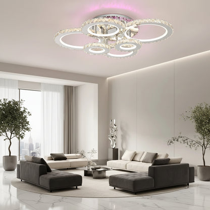 LED lustr s dálkovým ovládáním a krystalem NOVA ROTONDA RGB 144W, 6 kruhů, studené/teplé/neutrální světlo, stmívatelné, lesklý chrom LED lustry a krystaly Výchozí název Alessandro Design