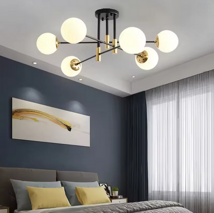 Kulatý bílý glóbusový lustr, PENTHOUSE Lounge, 6xE27, černá / zlatá, kov Moderní lustry Výchozí název Alessandro Design