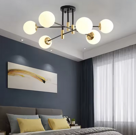 Kulatý bílý glóbusový lustr, PENTHOUSE Lounge, 6xE27, černá / zlatá, kov Moderní lustry Výchozí název Alessandro Design