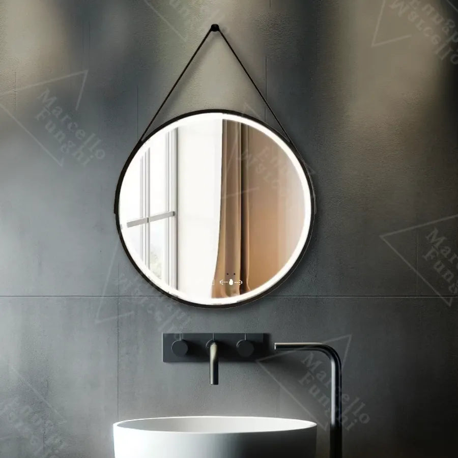 LED kulaté zrcadlo, 50 cm, Celeste Majeste Noir Eleve MotionGlow Marcello, systém odmlžování, hodiny a teploměr, stmívatelná zrcátka Marcello Výchozí název Alessandro Design