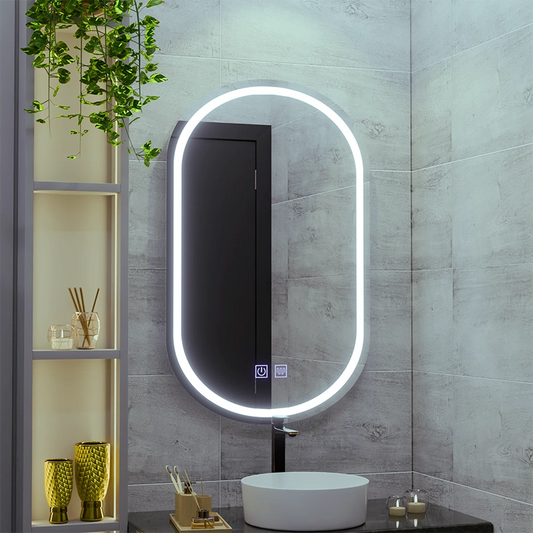 Oválné LED zrcadlo 50X80cm, Velara Touch, Demister System, Stmívatelné, Studené světlo 6000K