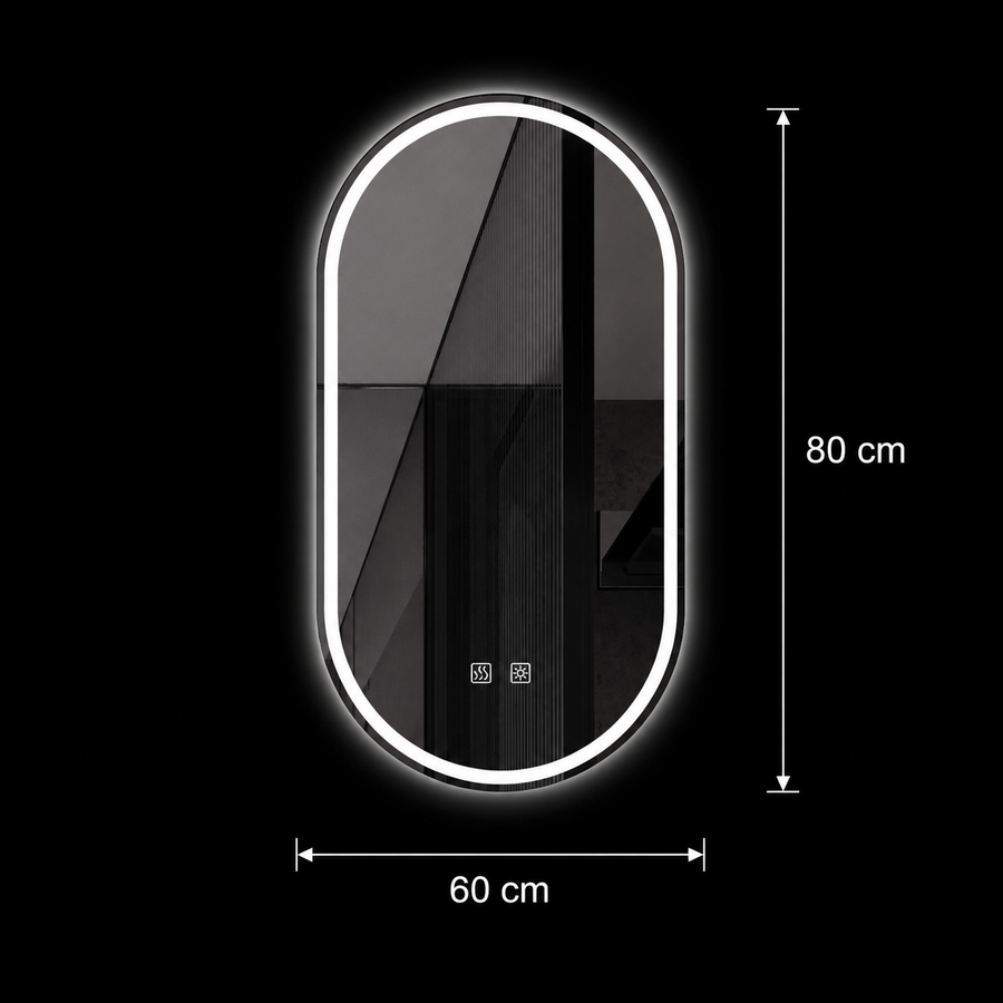 Oválné LED zrcadlo, 60x80cm, Velara Touch, Demister System, Stmívatelné