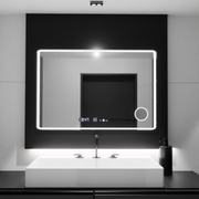 Obdélníkové LED zrcadlo 120x80 Aura Riflesso Puro MotionGlow Marcello, systém odmlžování, teploměr a hodiny, stmívatelná zrcátka Marcello Výchozí název Alessandro Design