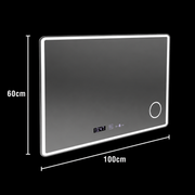 Obdélníkové LED zrcadlo 120x80 Aura Riflesso Puro MotionGlow Marcello, Demister System, Teploměr a hodiny, Stmívatelné