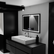 Obdélníkové LED zrcadlo, 100x80 cm, Verite Majeste Noir MotionGlow Marcello, systém odmlžování, hodiny a teploměr, stmívatelná zrcátka Marcello Výchozí název Alessandro Design