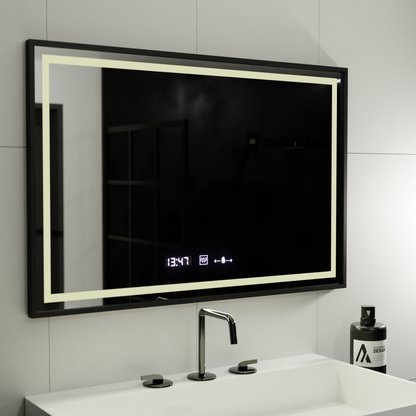 Obdélníkové LED zrcadlo, 100x80 cm, Verite Majeste Noir MotionGlow Marcello, systém odmlžování, hodiny a teploměr, stmívatelná zrcátka Marcello Výchozí název Alessandro Design