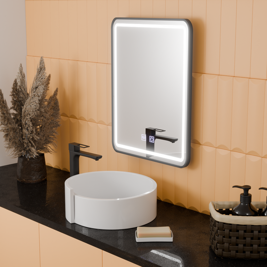 Obdélníkové LED zrcadlo, 50x70cm, EDGE Touch, Demister System, Černý rámeček Zrcadla Korman E Výchozí název Alessandro Design