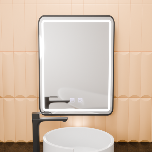 Obdélníkové LED zrcadlo, 50x70cm, EDGE Touch, Demister System, Černý rámeček Zrcadla Korman E Výchozí název Alessandro Design
