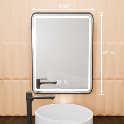 Obdélníkové LED zrcadlo, 45x60cm, EDGE Touch, Demister System, černý rám