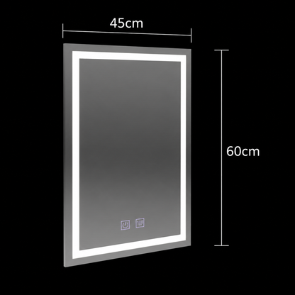 Obdélníkové LED zrcadlo, 45x60cm, RADIANTE Touch, Demister System, Stmívatelné