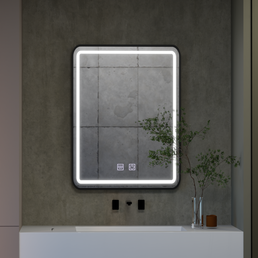 Obdélníkové LED zrcadlo, 50x70cm, EDGE Touch, Demister System, Černý rámeček Zrcadla Korman E Výchozí název Alessandro Design