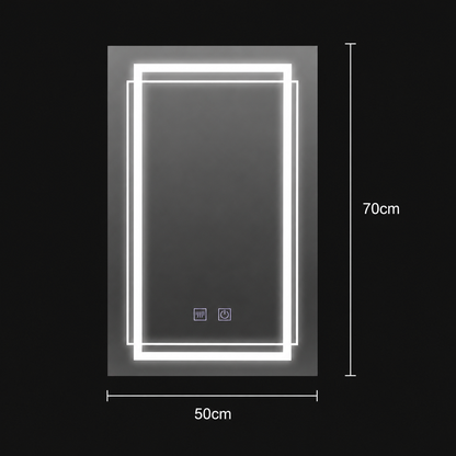Obdélníkové LED zrcadlo, 50x70cm, KOVEN Touch, Demister System, Stmívatelné