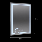 Obdélníkové LED zrcadlo, 60x80cm, CANTO Touch, Demister System, Stmívatelné