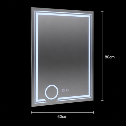Obdélníkové LED zrcadlo, 60x80cm, CANTO Touch, Demister System, Stmívatelné