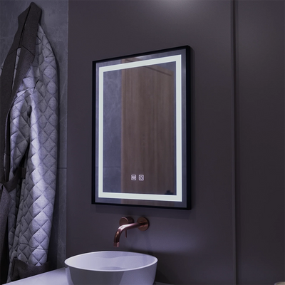 Obdélníkové LED zrcadlo, 60x80cm, EDGE Touch, Demister System, černý rám