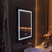 Obdélníkové LED zrcadlo, 60x80cm, EDGE Touch, Demister System, černý rám