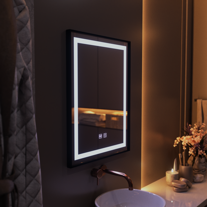 Obdélníkové LED zrcadlo, 60x80cm, EDGE Touch, Demister System, černý rám