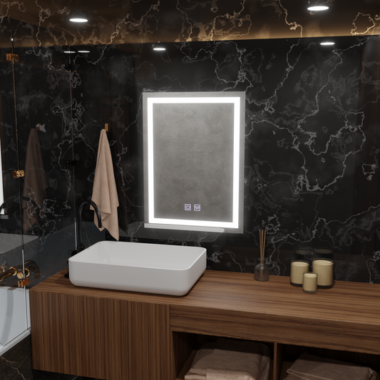 Obdélníkové LED zrcadlo, 45x60cm, RADIANTE Touch, Demister System, Stmívatelná zrcátka Korman E Výchozí název Alessandro Design