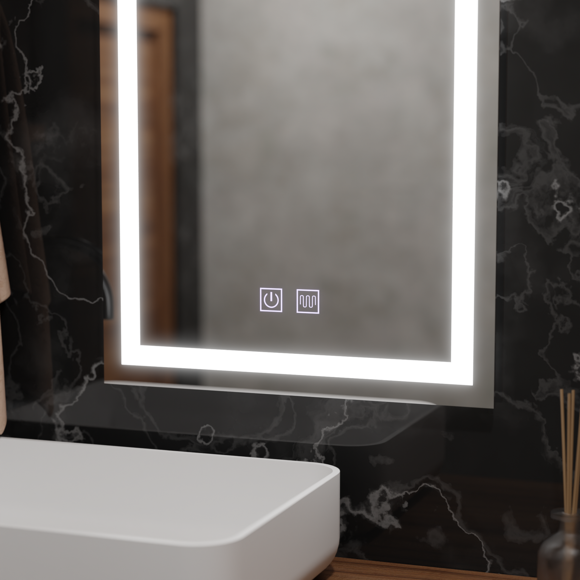 Obdélníkové LED zrcadlo, 45x60cm, RADIANTE Touch, Demister System, Stmívatelná zrcátka Korman E Výchozí název Alessandro Design