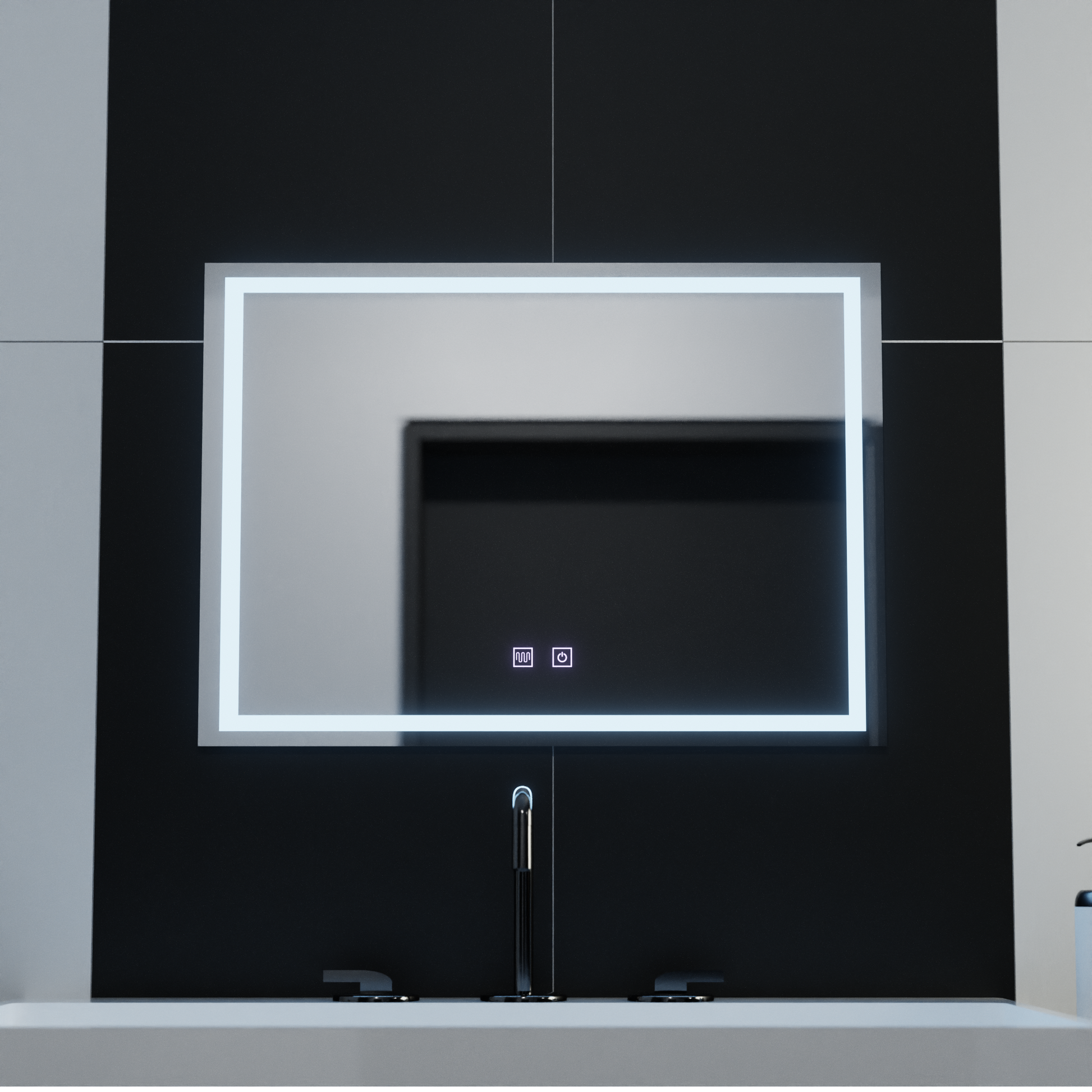 Obdélníkové LED zrcadlo, 70x50cm, RADIANTE Touch, Demister System, Stmívatelné koupelnové zrcadlo s LED a Demister Výchozí název Alessandro Design