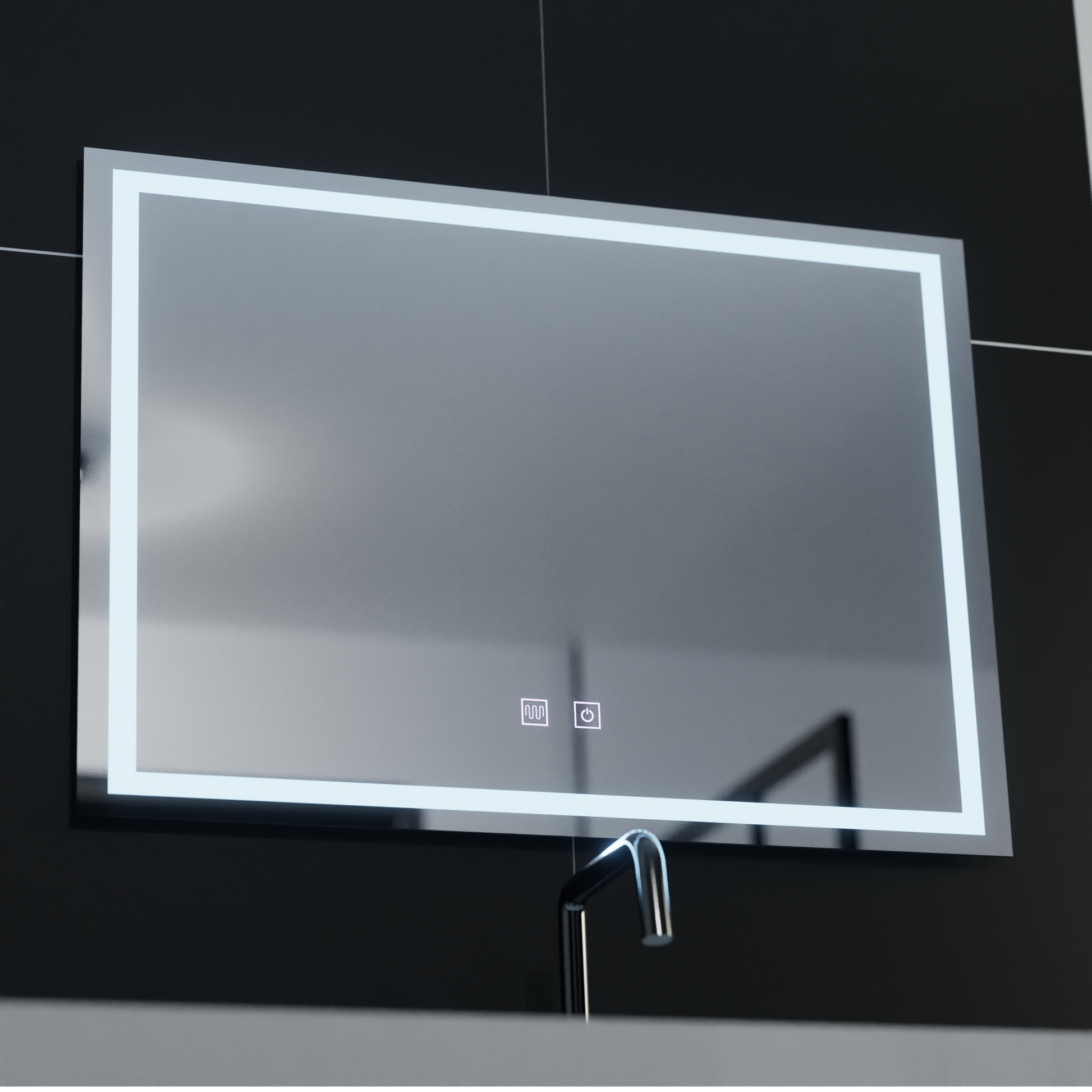 Obdélníkové LED zrcadlo, 70x50cm, RADIANTE Touch, Demister System, Stmívatelné koupelnové zrcadlo s LED a Demister Výchozí název Alessandro Design
