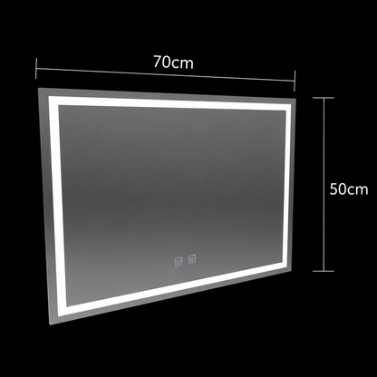 Obdélníkové LED zrcadlo, 70x50cm, RADIANTE Touch, Demister System, Stmívatelné