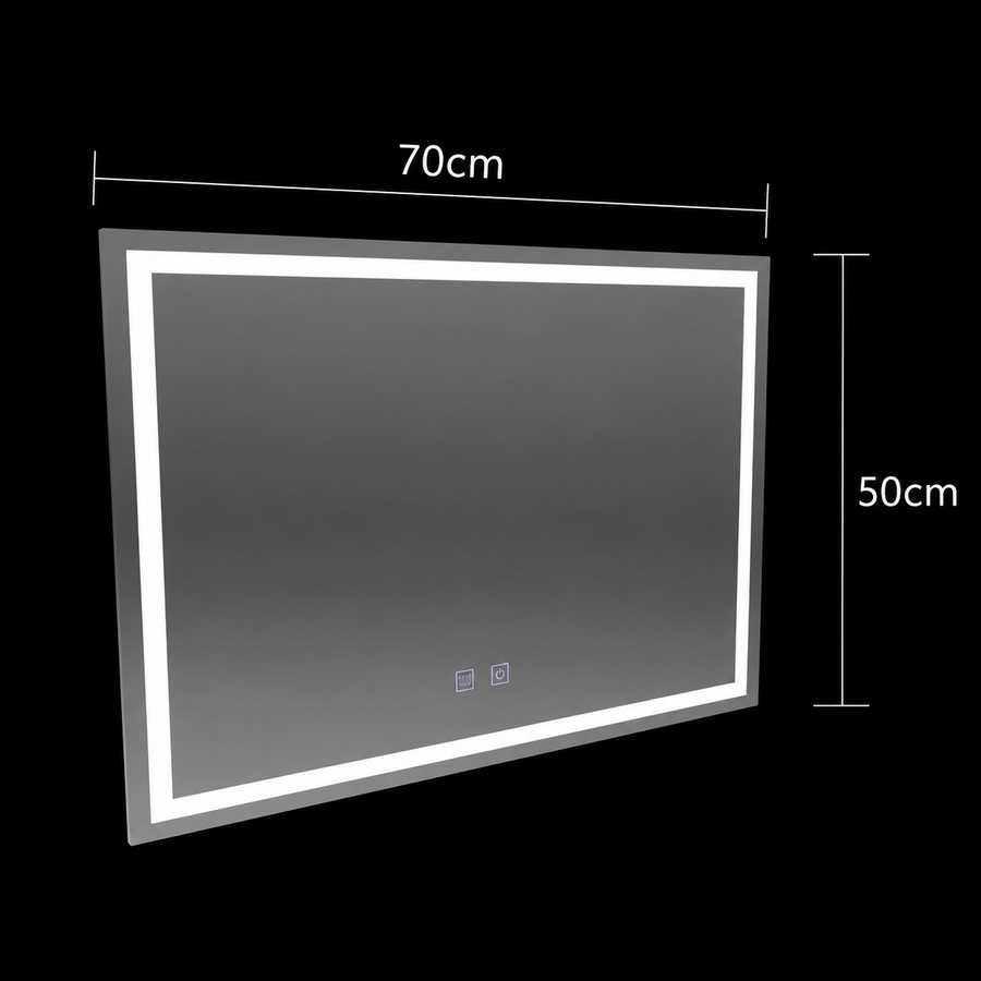 Obdélníkové LED zrcadlo, 70x50cm, RADIANTE Touch, Demister System, Stmívatelné