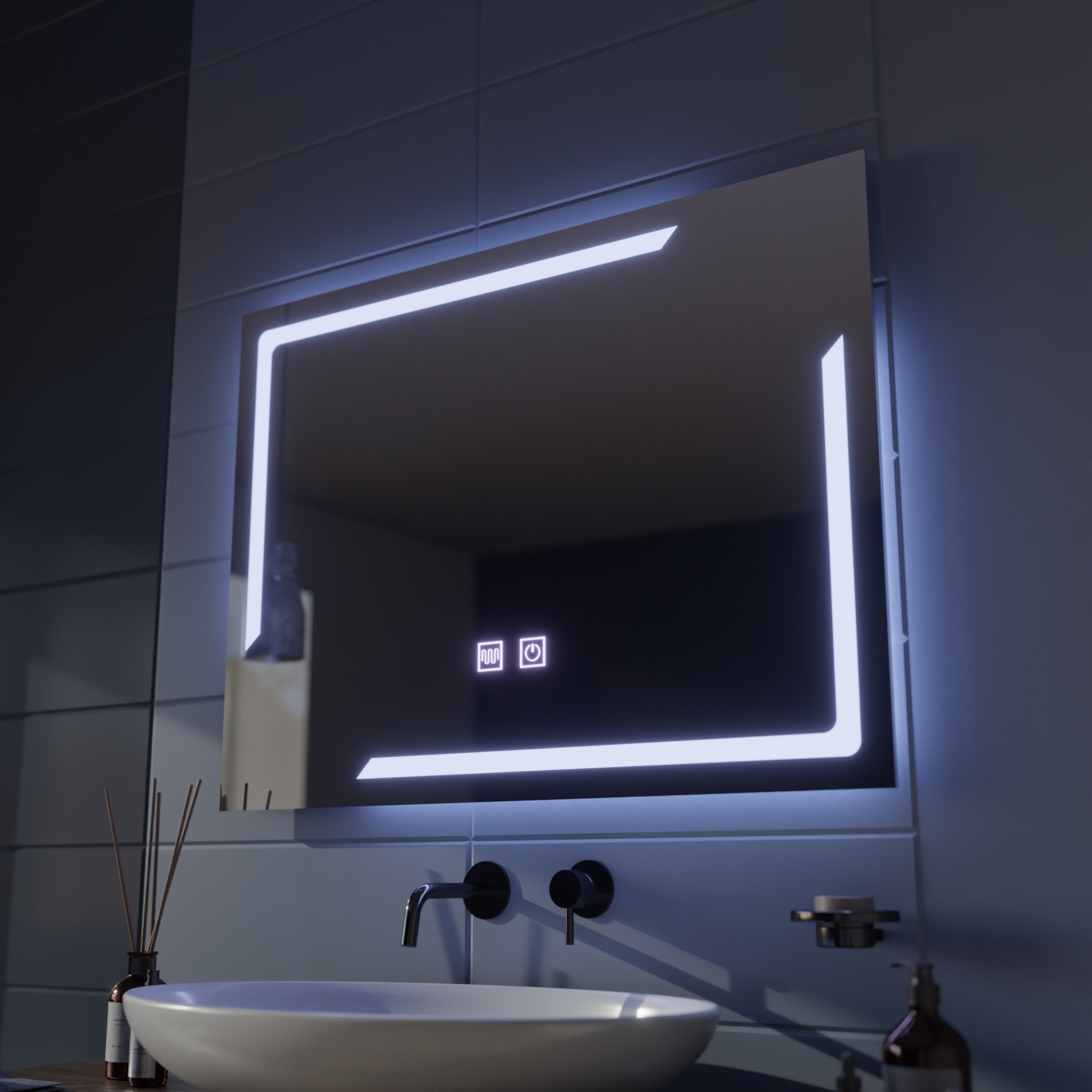 Obdélníkové LED zrcadlo, 80x60cm, ECLISSA Touch, Demister System, Stmívatelná zrcátka Korman E Výchozí název Alessandro Design