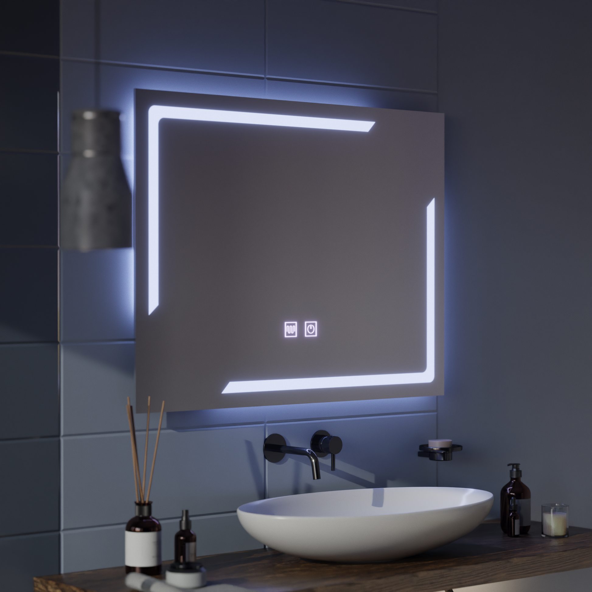 Obdélníkové LED zrcadlo, 80x60cm, ECLISSA Touch, Demister System, Stmívatelná zrcátka Korman E Výchozí název Alessandro Design