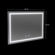 Obdélníkové LED zrcadlo, 80x60cm, RADIANTE Touch, Demister System, Stmívatelné