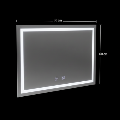 Obdélníkové LED zrcadlo, 80x60cm, RADIANTE Touch, Demister System, Stmívatelné