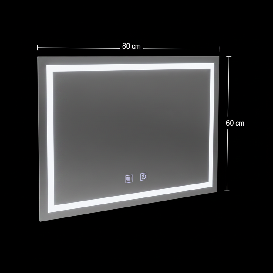 Obdélníkové LED zrcadlo, 80x60cm, RADIANTE Touch, Demister System, Stmívatelné