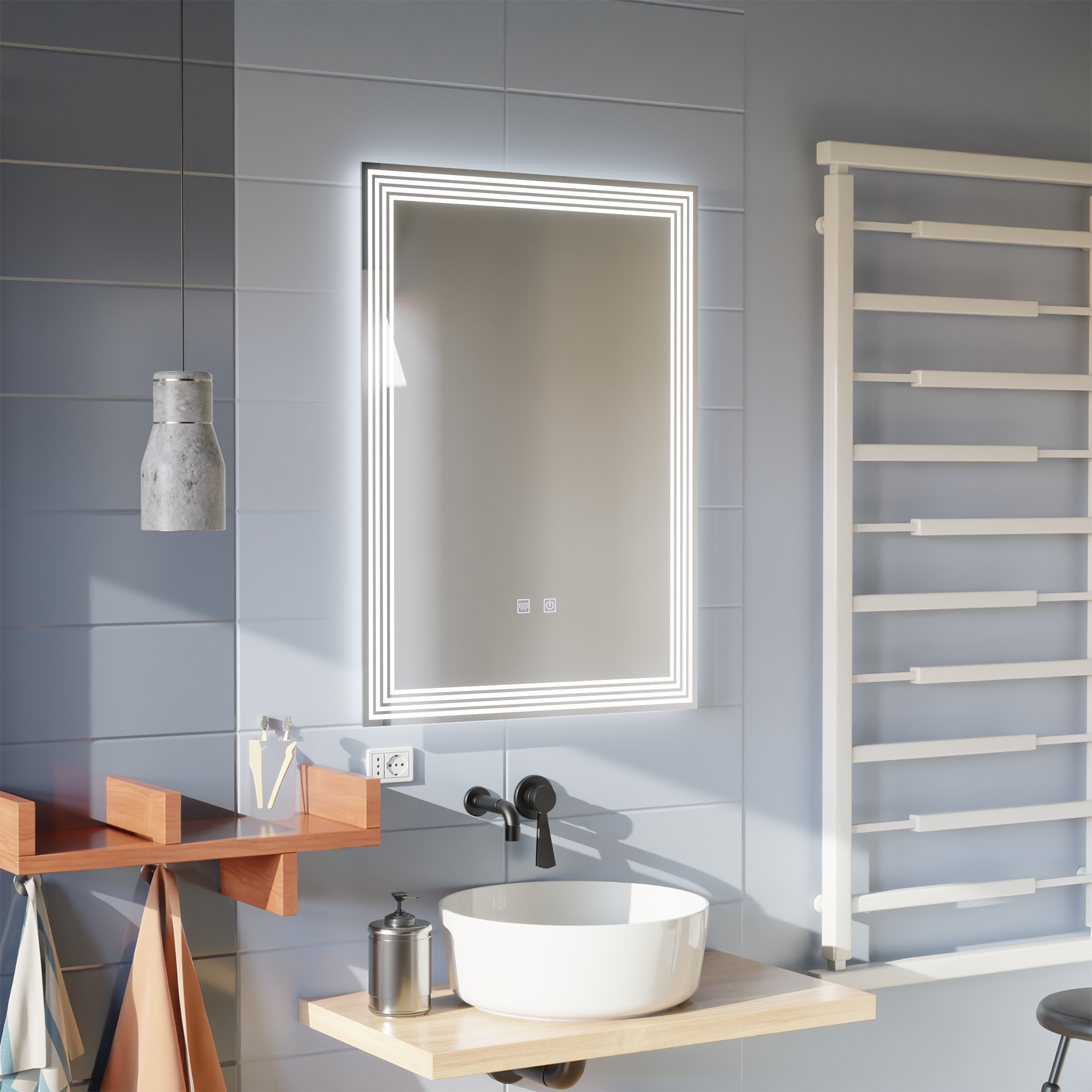 Obdélníkové LED zrcadlo, Demister, 50x70cm, ADIS Basic Touch Mirrors Korman E Výchozí název Alessandro Design