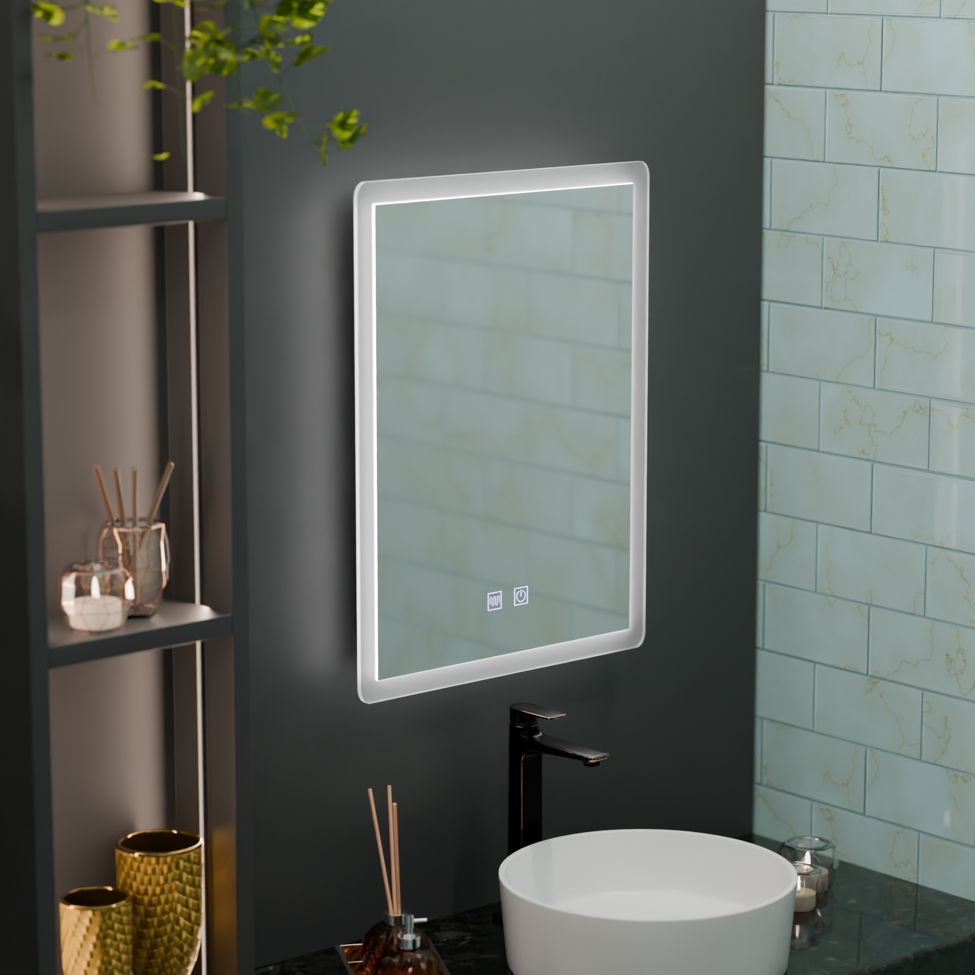 Obdélníkové LED zrcadlo, 60x80cm, Touch VENERA, Demister System, Stmívatelná zrcátka Korman E Výchozí název Alessandro Design