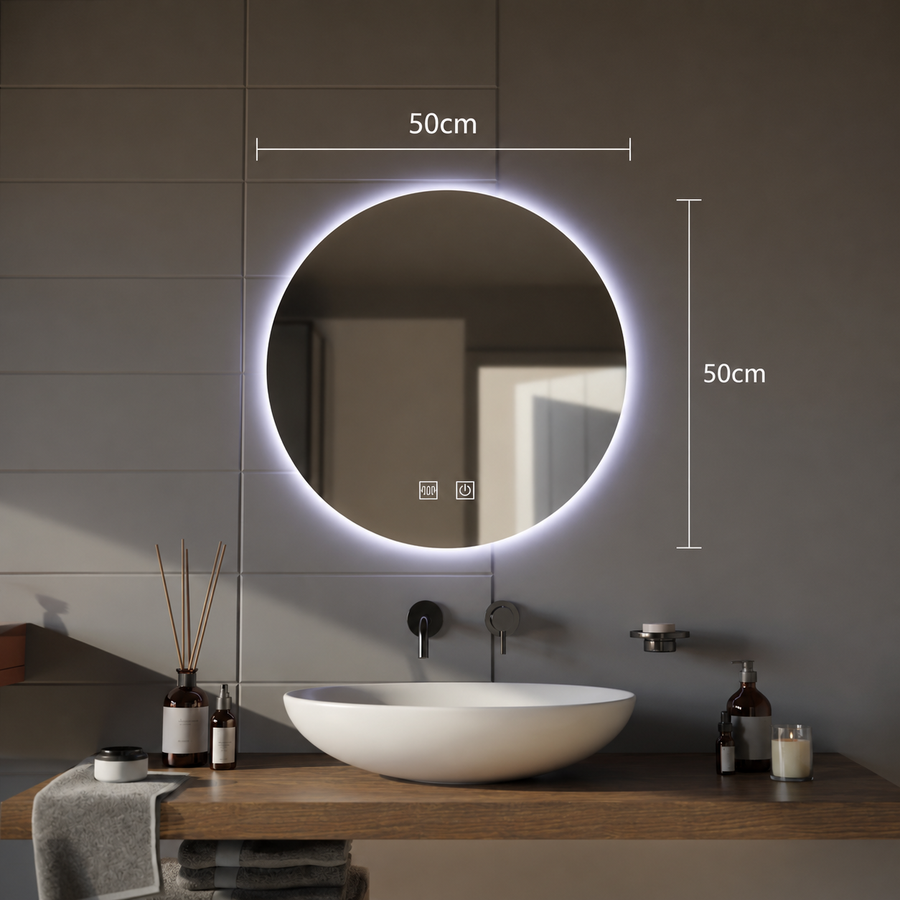 LED kulaté zrcadlo, 60 cm, Isolda, Touch, Demister System, Cold Light 6000k