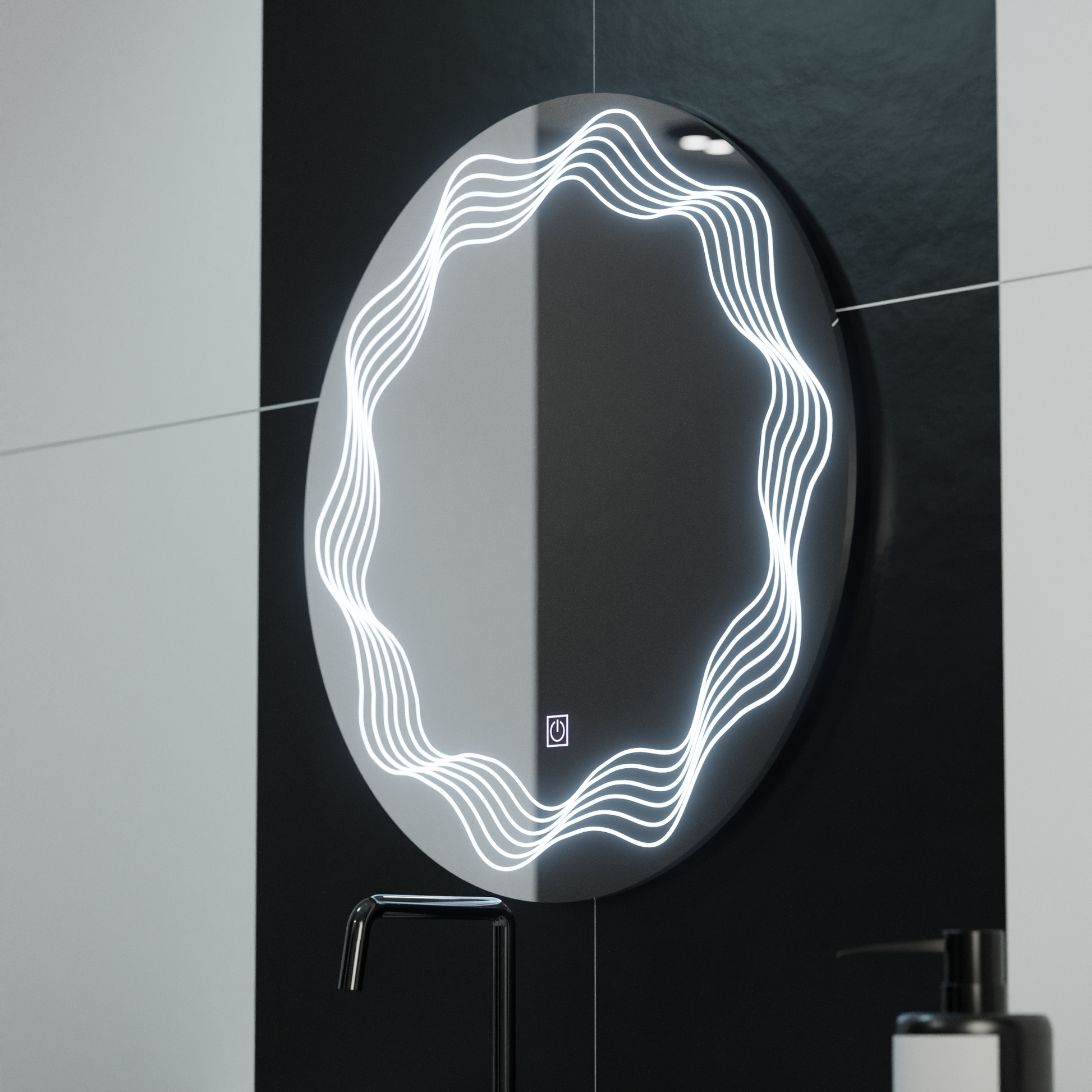 LED kulaté zrcadlo 60 cm, Flusso Touch, Demister System, stmívatelná zrcátka Korman E Výchozí název Alessandro Design
