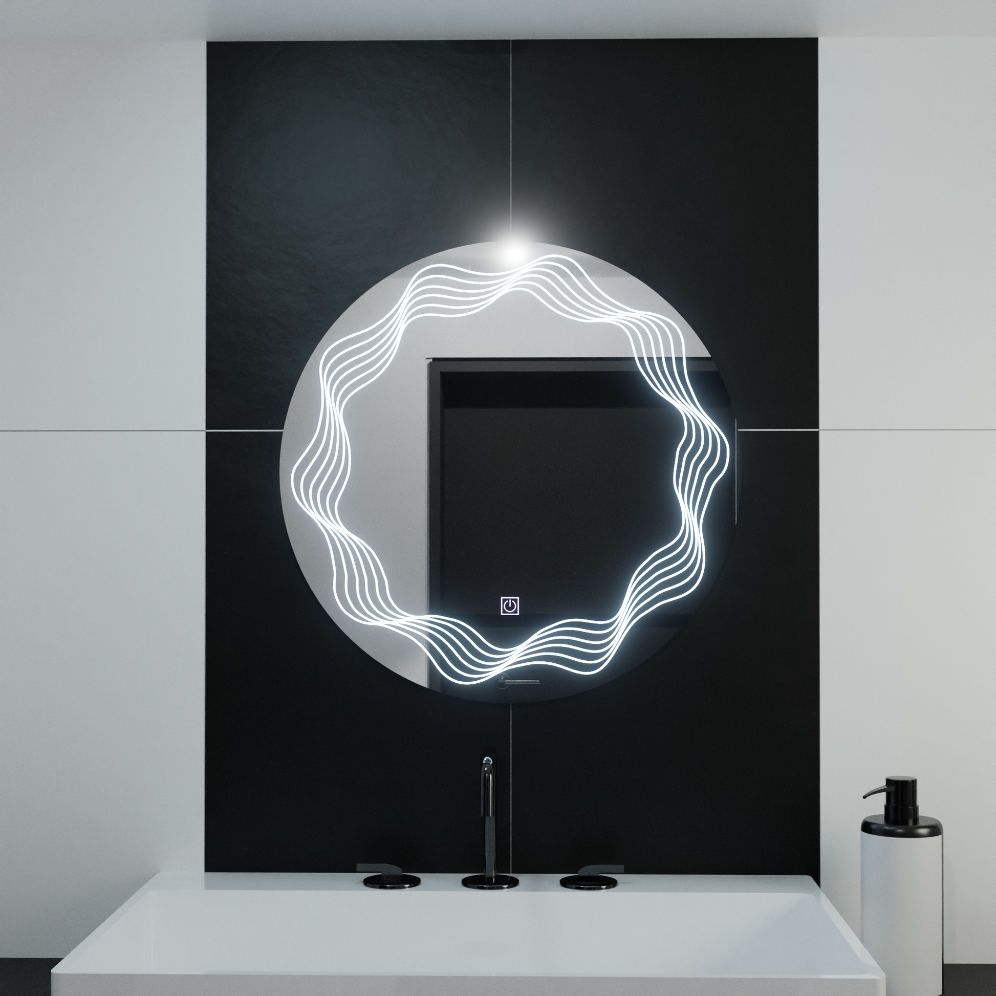 LED kulaté zrcadlo 60 cm, Flusso Touch, Demister System, stmívatelná zrcátka Korman E Výchozí název Alessandro Design