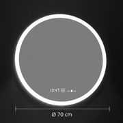 GIULIA Kulaté LED zrcadlo, 70 cm, MotionGlow senzor, Demister System, Hodiny & Teploměr, Stmívatelné, Marcello Funghi