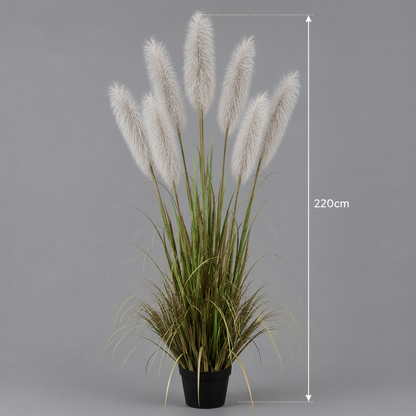 Planta Artificială Iarbă Ornamentală, 220cm, cu 7 fire, Stuf sj Iarba, Verde si Gri,  Fara Ghiveci