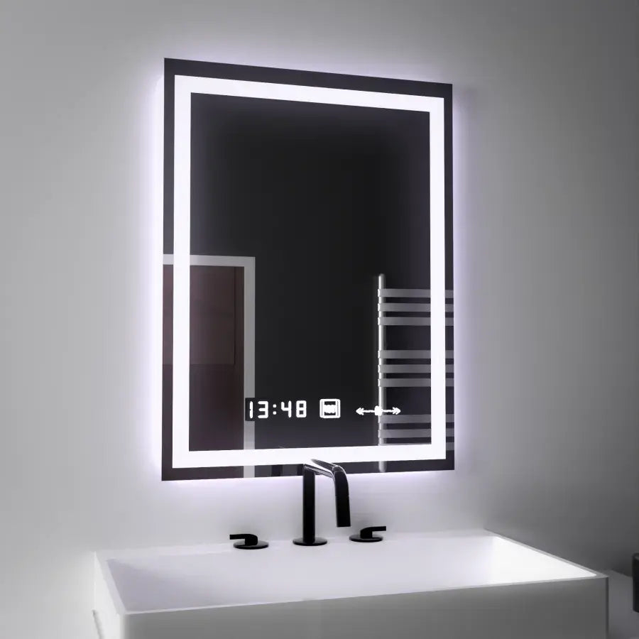 Obdélníkové LED zrcadlo, 45x60 cm, Verite MotionGlow Marcello, systém odmlžování, hodiny a teploměr, stmívatelná Marcello zrcadla Výchozí název Alessandro Design