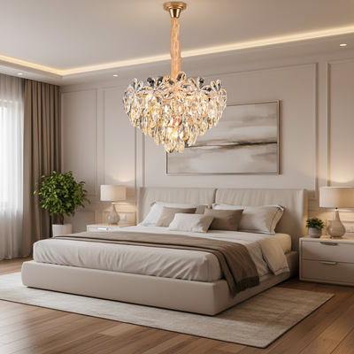 Křišťálový lustr, Elegance 7xE27, průměr 40 cm, lesklé zlato, nastavitelná výška, kov a křišťál