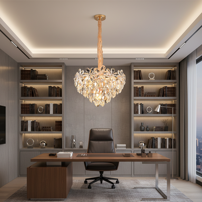 Křišťálový lustr, Elegance 7xE27, průměr 40 cm, lesklé zlato, nastavitelná výška, kov a křišťál