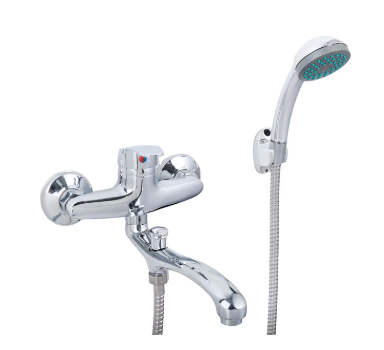 Lesklá chromová vanová baterie – kompletní sada s 25cm otočnou baterií, vodovodní baterií, hadicí a excentry včetně vodovodních baterií a sprchových sloupů Výchozí název Alessandro Design