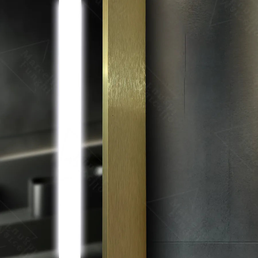 Obdélníkové LED zrcadlo, 60x80 cm, Verite Royale Gold MotionGlow Marcello, systém odmlžování, hodiny a teploměr, stmívatelná zrcátka Marcello Výchozí název Alessandro Design