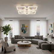 Lustra LED RENATO Magno cu telecomanda si cristal,  128W, 8 Patrate, Lumina Rece/Calda/Neutra, Dimabila, Alb