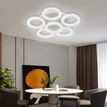 FREJA LED lustr s dálkovým ovládáním, 51cm, 90W, 3000K/4000K/6000K, stmívatelný, bílý, krystaly, 6 kruhů LED lustry s dálkovým ovládáním Výchozí název Alessandro Design