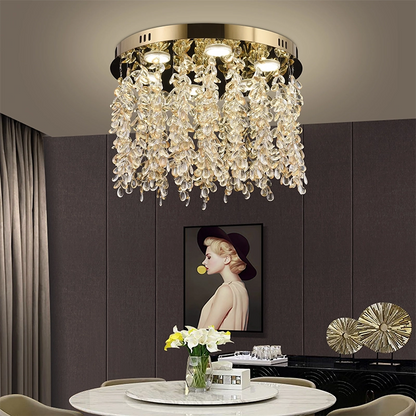 Křišťálový LED lustr LLC213/400GD kulatý, 22W, studené/teplé/neutrální světlo, křišťál, zlatý