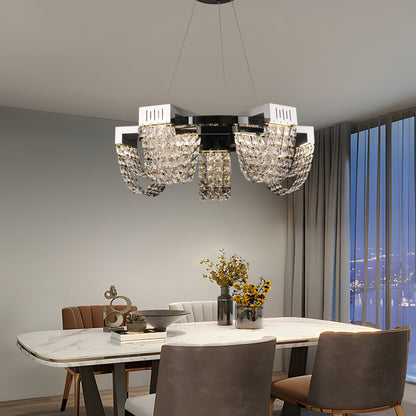 Candelabru Cristal LED 15W, STRATUS Magno , Diametru 50cm, Crom Lucios, Lumina Calda Neutra Rece 3000K/4000K/6000K Inaltime Reglabila, Metal si Cristal Candelabre Cristal Default Title Alessandro Design