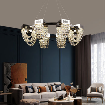 Candelabru Cristal LED 24W, STRATUS Regalis, Diametru 80cm, Crom Lucios, Inaltime Reglabila, Lumina Calda Neutra Rece 3000K/4000K/6000K, Metal si Cristal Candelabre Cristal Default Title Alessandro Design
